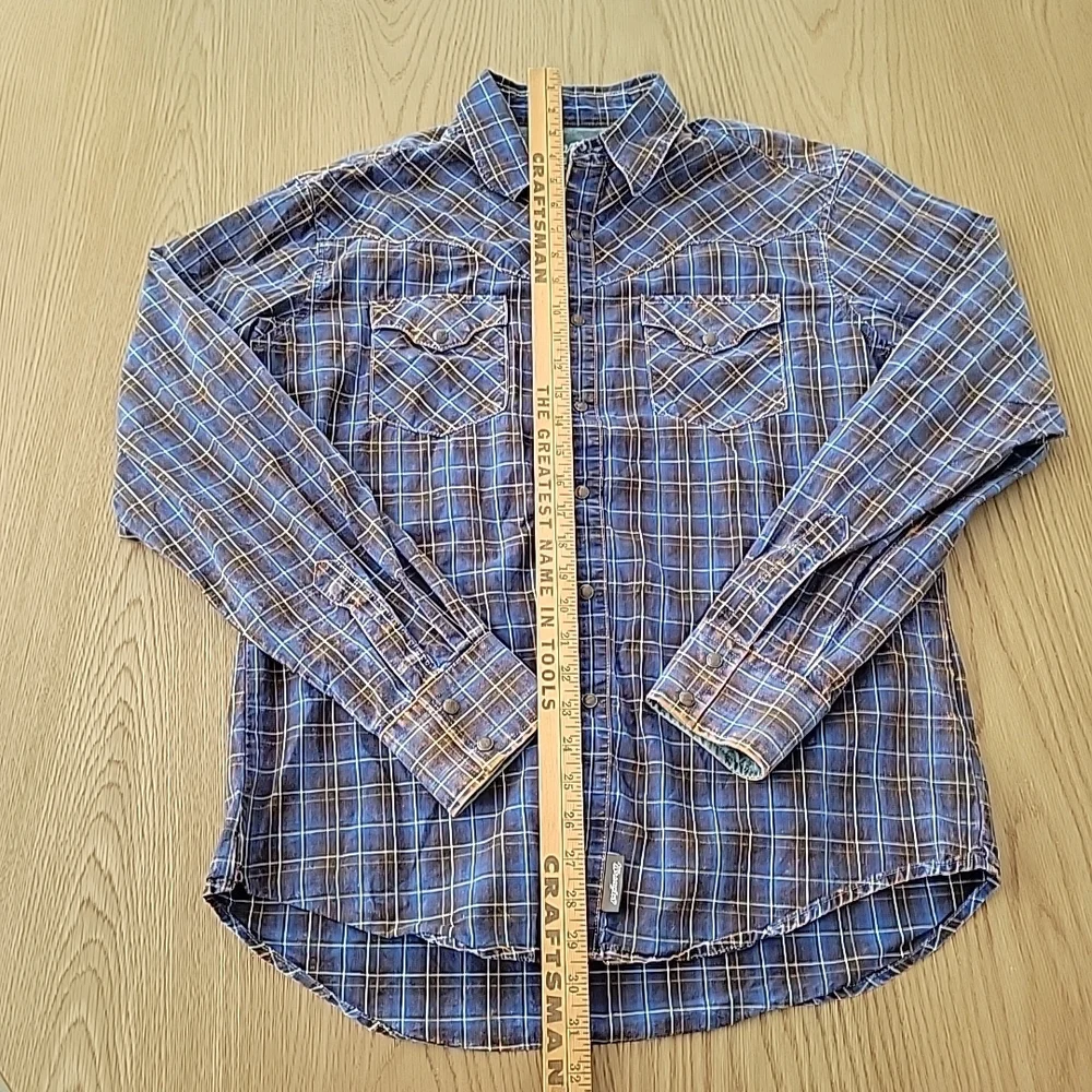 Wrangler Retro Premium Shirt Mens Large Blue Plaid Western Pearl Snap Rodeo Rust